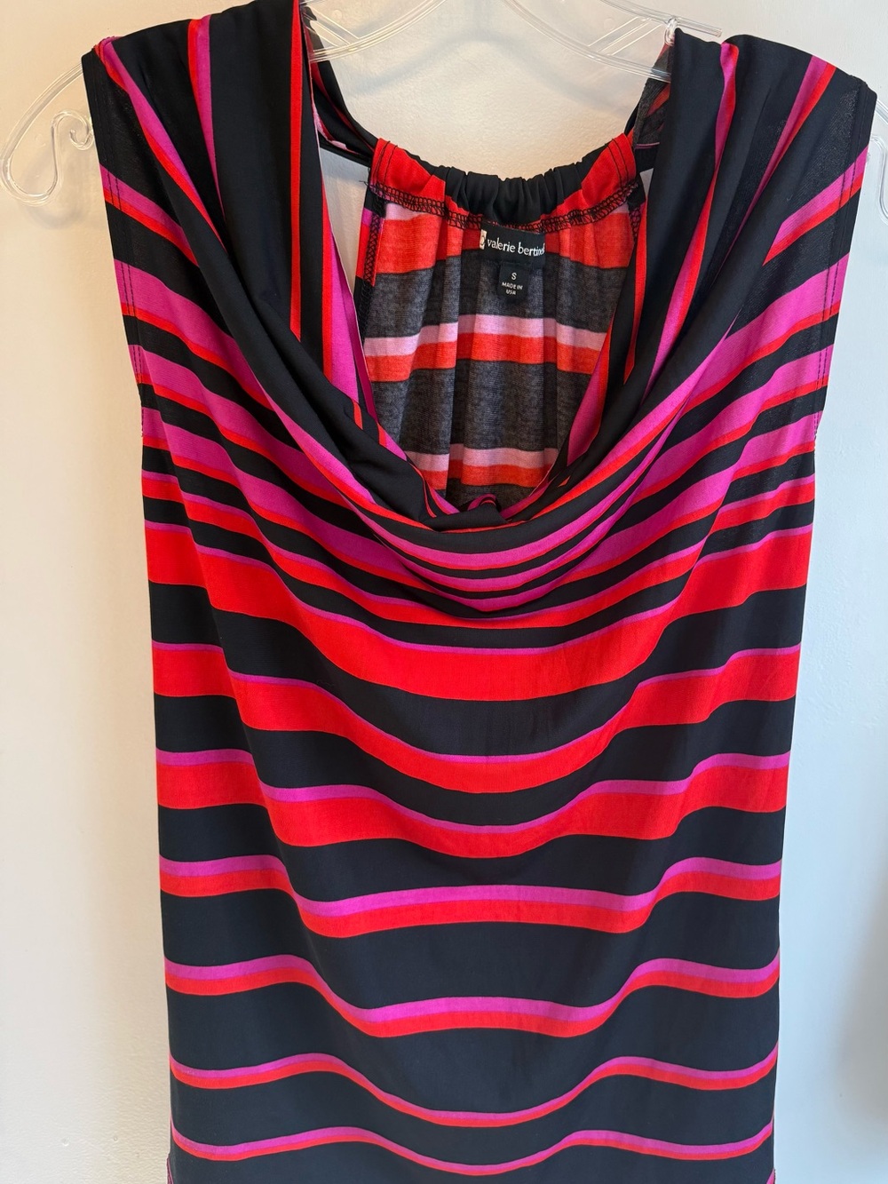 Valerie Bertinelli Black Top with Red & Fuchsia Stripes